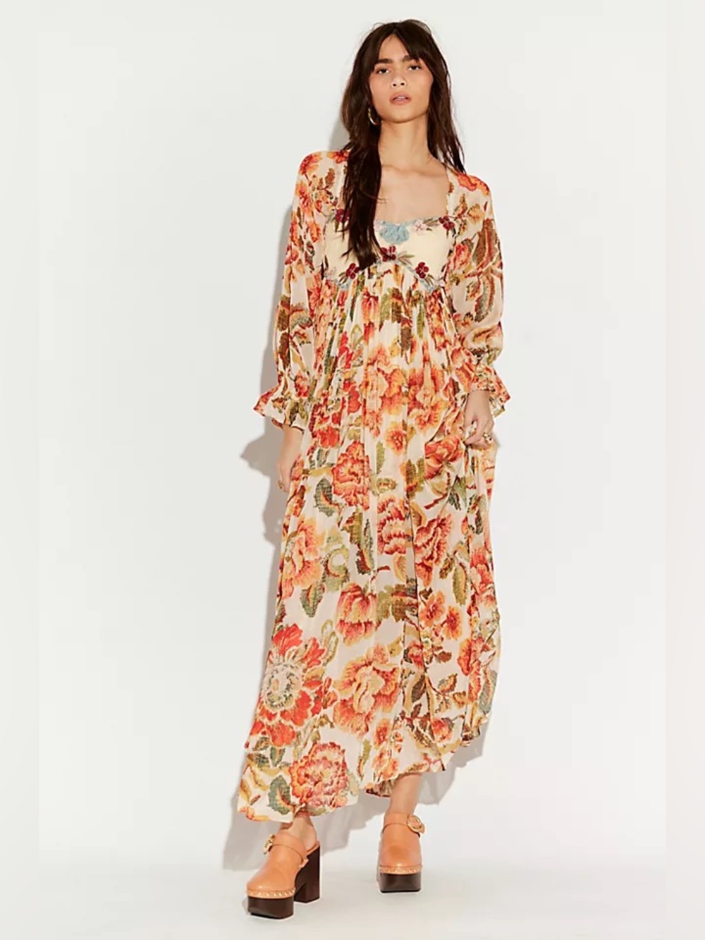 NWT Free People Timeless Tapestry Embellished Babydoll Maxi Dress size XS